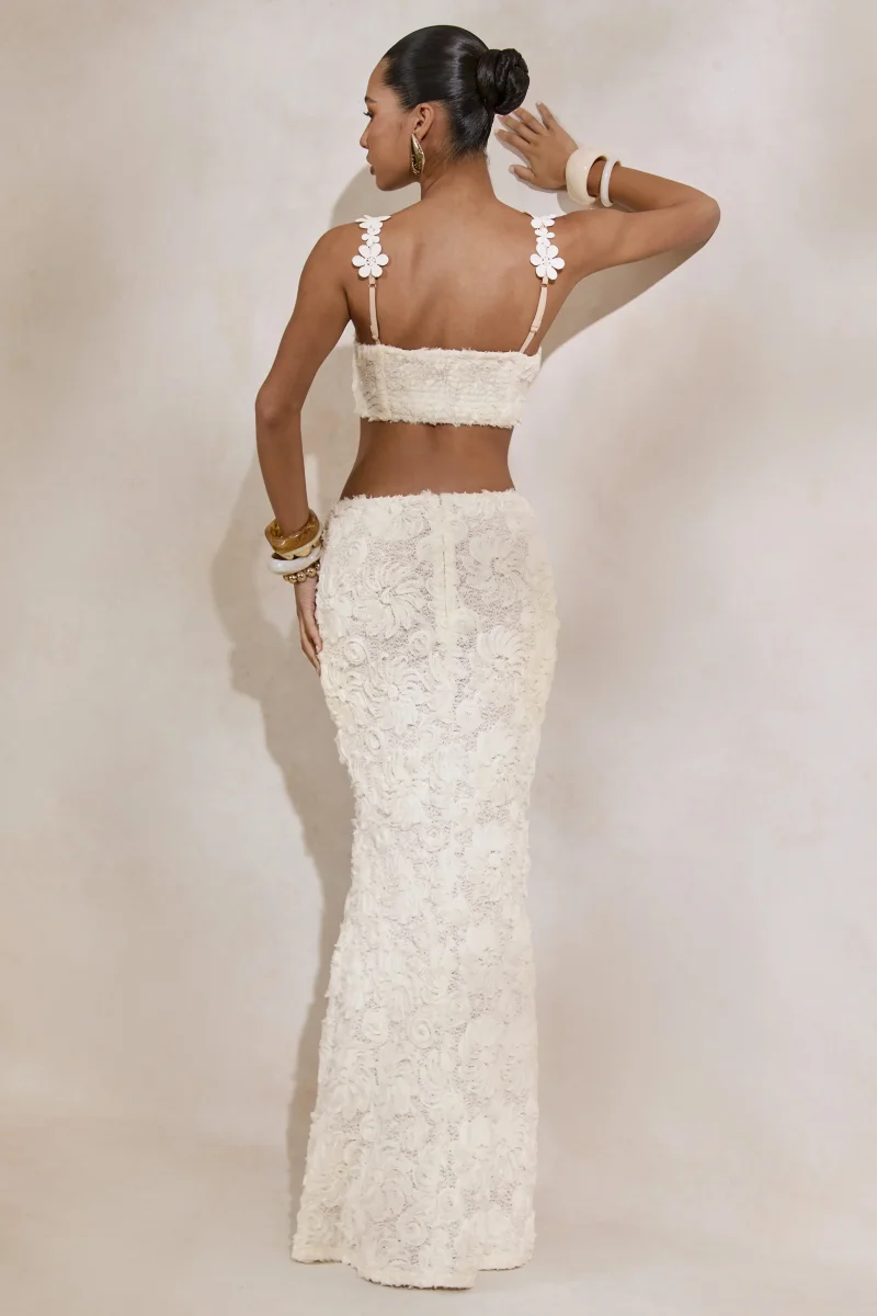 Arlina | Falda Largo Premamá Blanca De Encaje Con Detalle Fruncido - Imagen 4