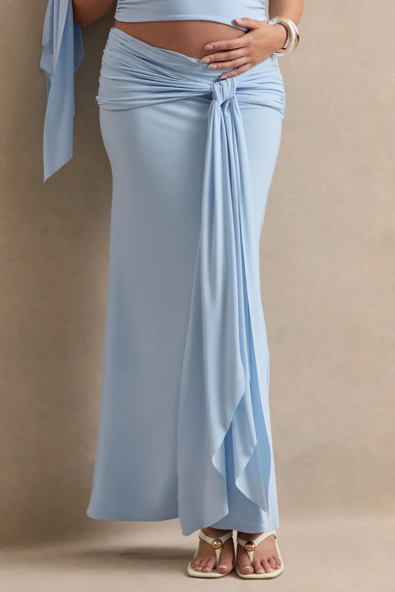 Cataleya | Falda Larga Premamá Azul Pastel Con Detalle Fruncido - Imagen 3