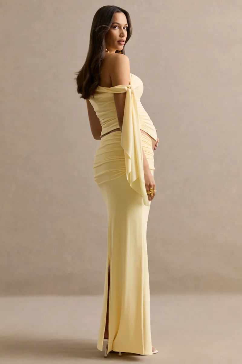 Cataleya | Falda Larga Premamá Amarillo Limón Con Detalle Fruncido - Imagen 3