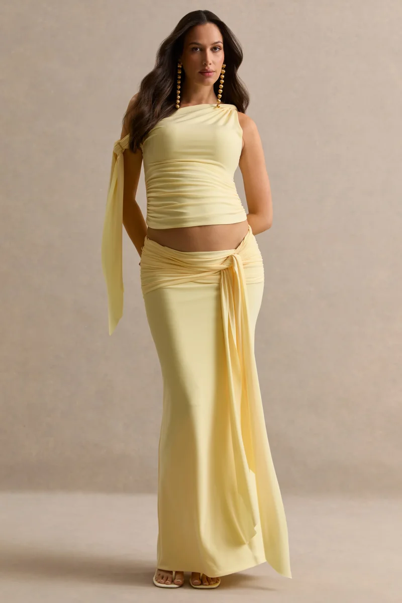 Cataleya | Falda Larga Premamá Amarillo Limón Con Detalle Fruncido - Imagen 2