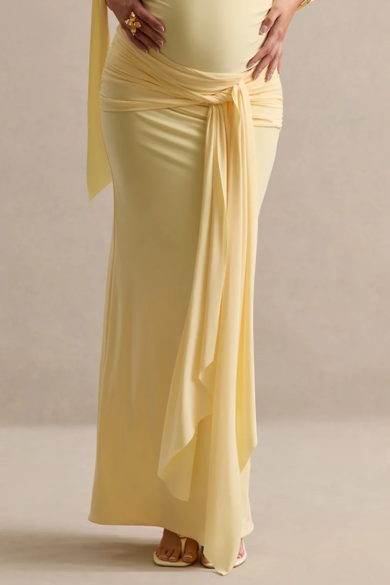 Cataleya | Falda Larga Premamá Amarillo Limón Con Detalle Fruncido - Imagen 4