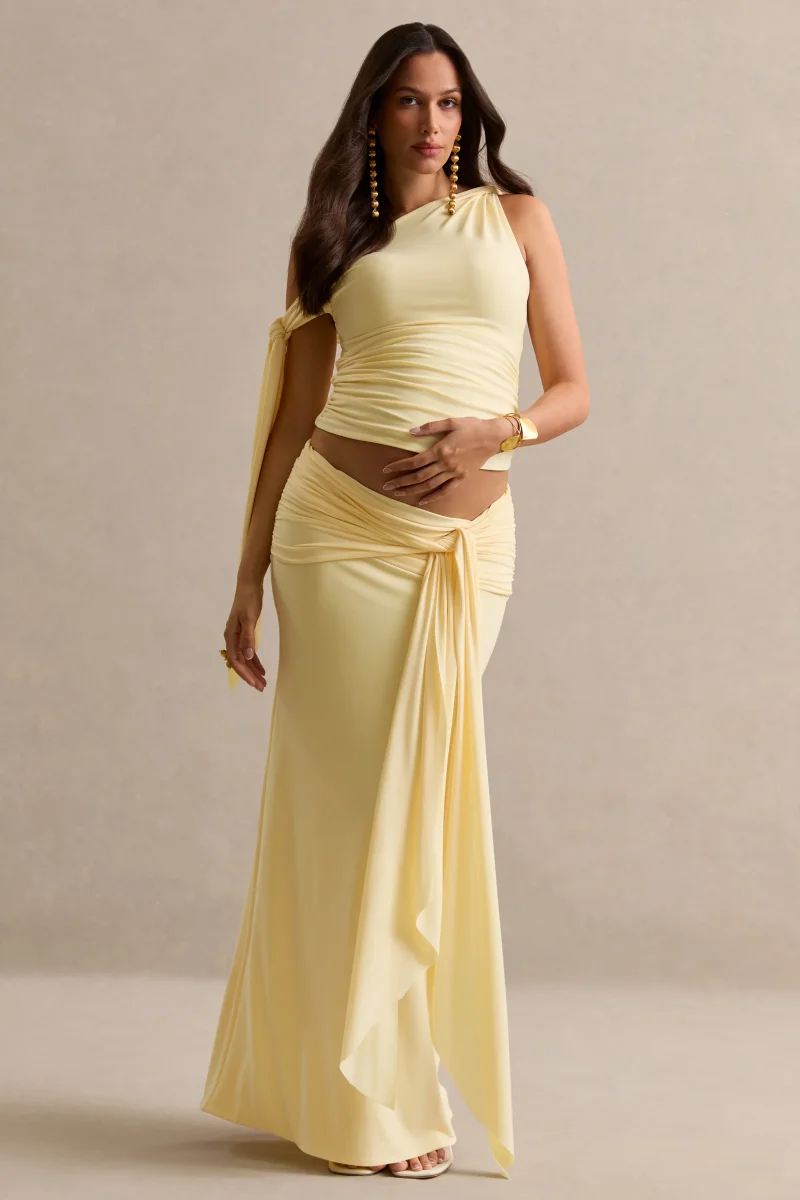 Cataleya | Falda Larga Premamá Amarillo Limón Con Detalle Fruncido - Imagen 5