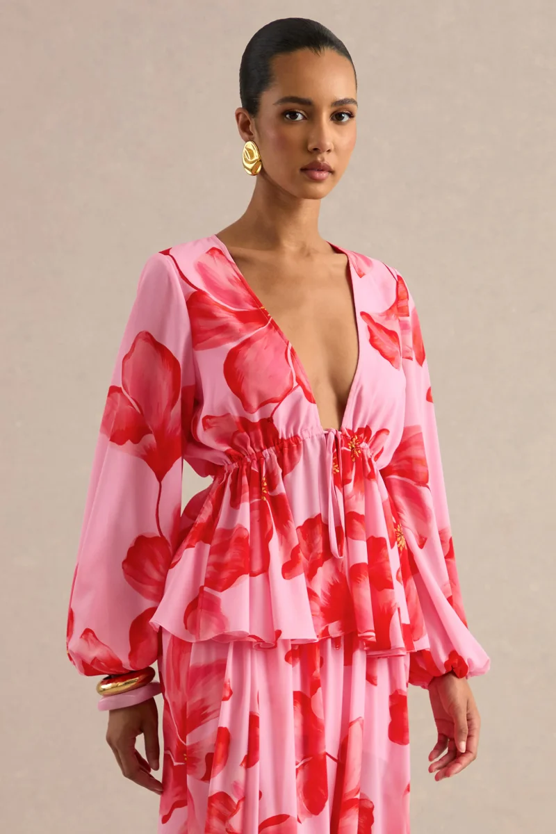 Asella | Top Rosa De Chifón Con Escote Pronunciado Y Lazada Delantera - Imagen 6