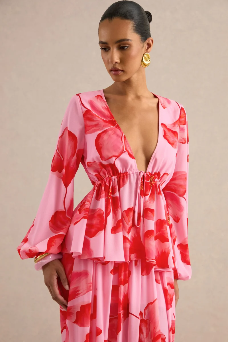 Asella | Top Rosa De Chifón Con Escote Pronunciado Y Lazada Delantera - Imagen 2