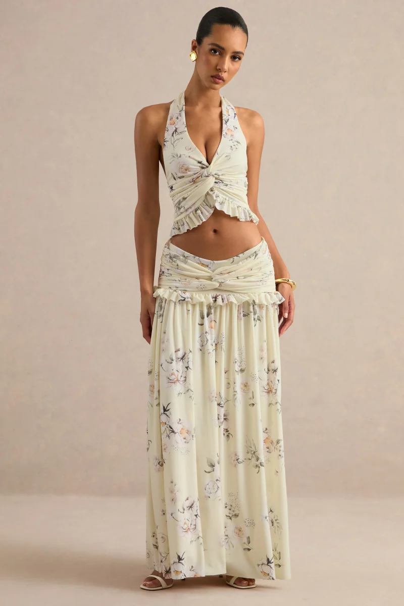 Clovia | Top Con Estampado Floral Amarillo Y Escote Halter - Imagen 8