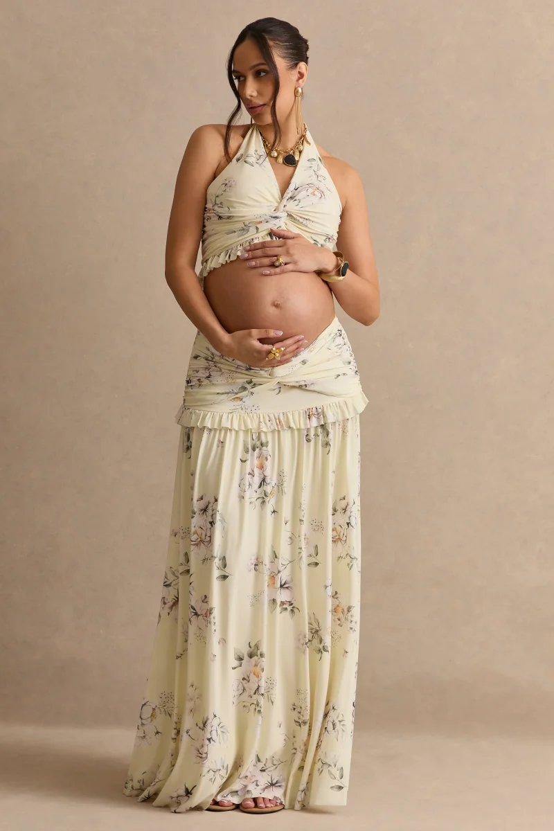 Clovia | Top Con Estampado Floral Amarillo Y Escote Halter - Imagen 9