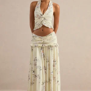 Clovia | Falda Larga Con Estampado Floral Amarillo