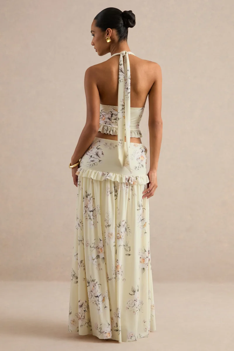 Clovia | Falda Larga Con Estampado Floral Amarillo - Imagen 4