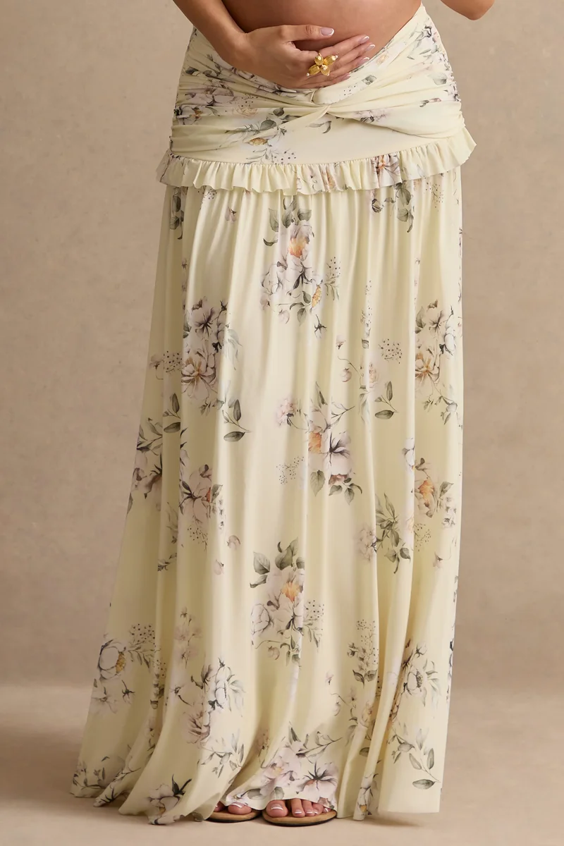 Clovia | Falda Larga Con Estampado Floral Amarillo - Imagen 7