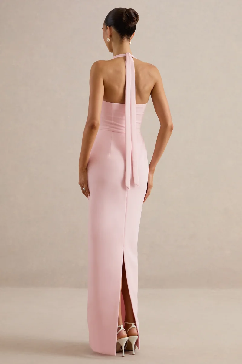 Heloira | Vestido largo rosa claro con escote halter corazón - Imagen 3