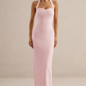 Heloira | Vestido largo rosa claro con escote halter corazón