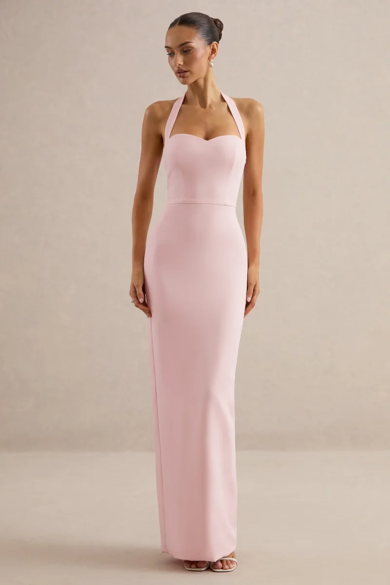 Heloira | Vestido largo rosa claro con escote halter corazón - Imagen 2