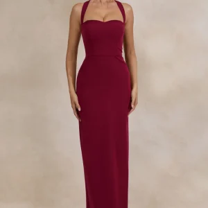 Heloira | Vestido Largo Burdeos Con Escote Corazón