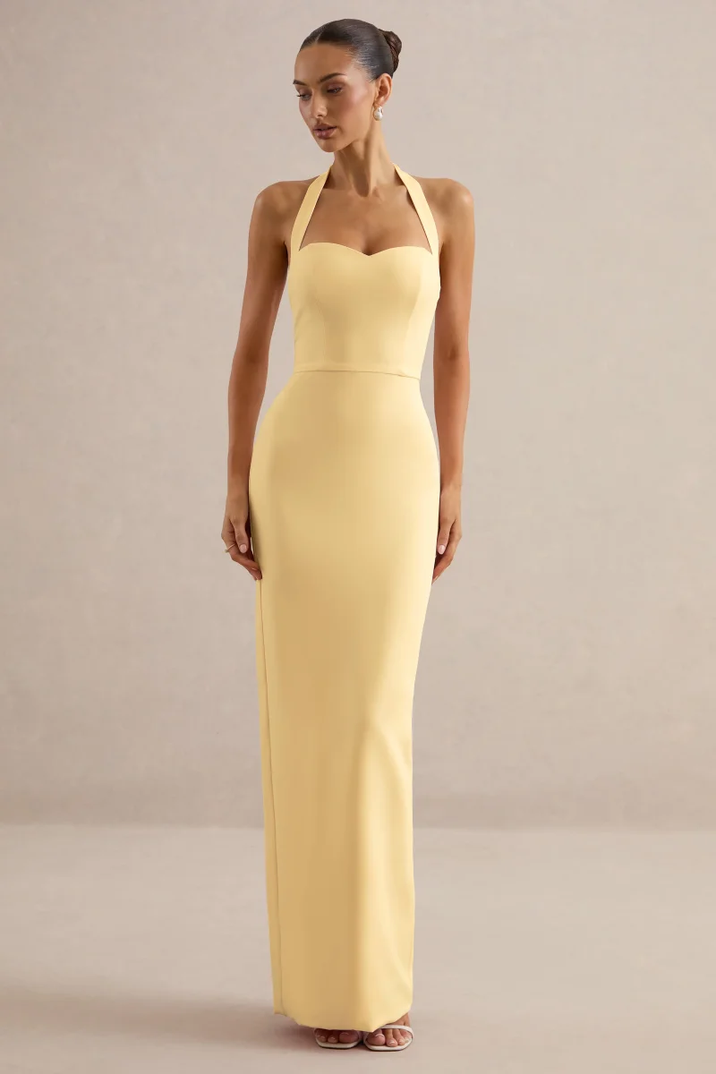 Heloira | Vestido largo amarillo limón con escote corazón - Imagen 5
