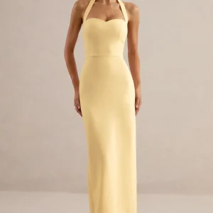 Heloira | Vestido largo amarillo limón con escote corazón