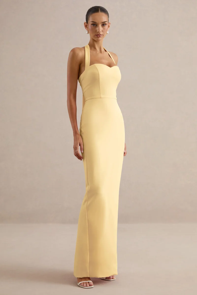 Heloira | Vestido largo amarillo limón con escote corazón - Imagen 6