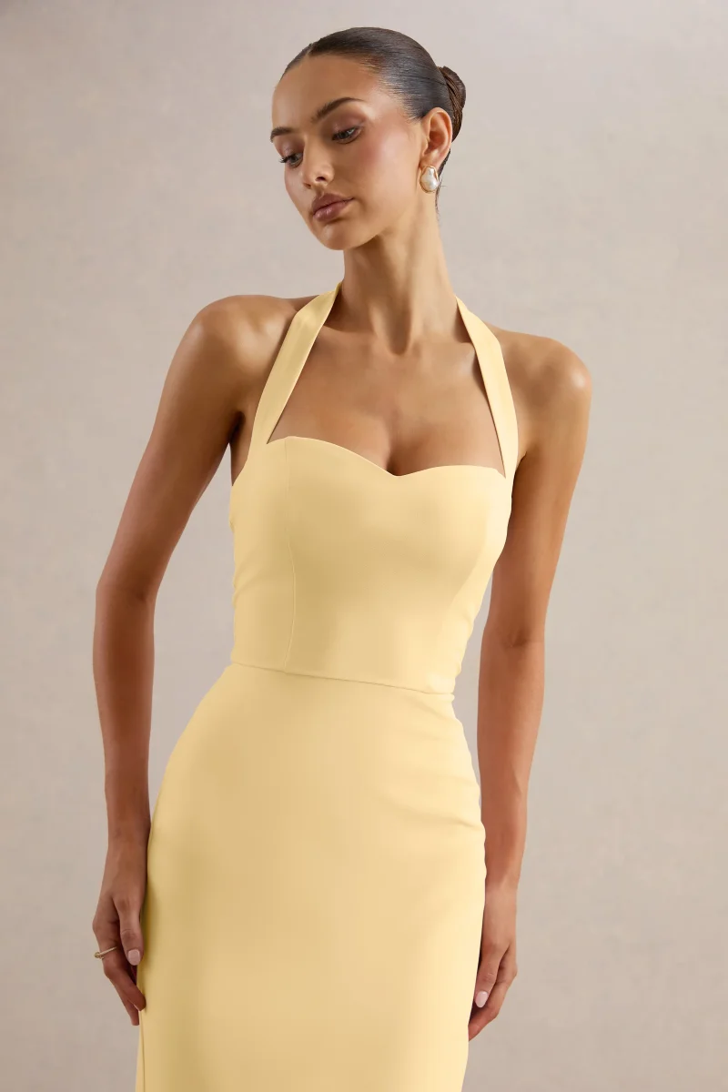 Heloira | Vestido largo amarillo limón con escote corazón - Imagen 7