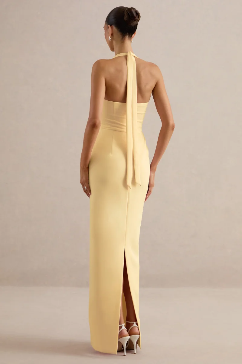 Heloira | Vestido largo amarillo limón con escote corazón - Imagen 3