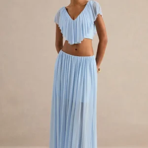 Kiandra | Falda Larga Azul Claro Con Detalle Drapeado