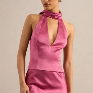 Lareina | Top Fucsia De Satén Con Escote Halter