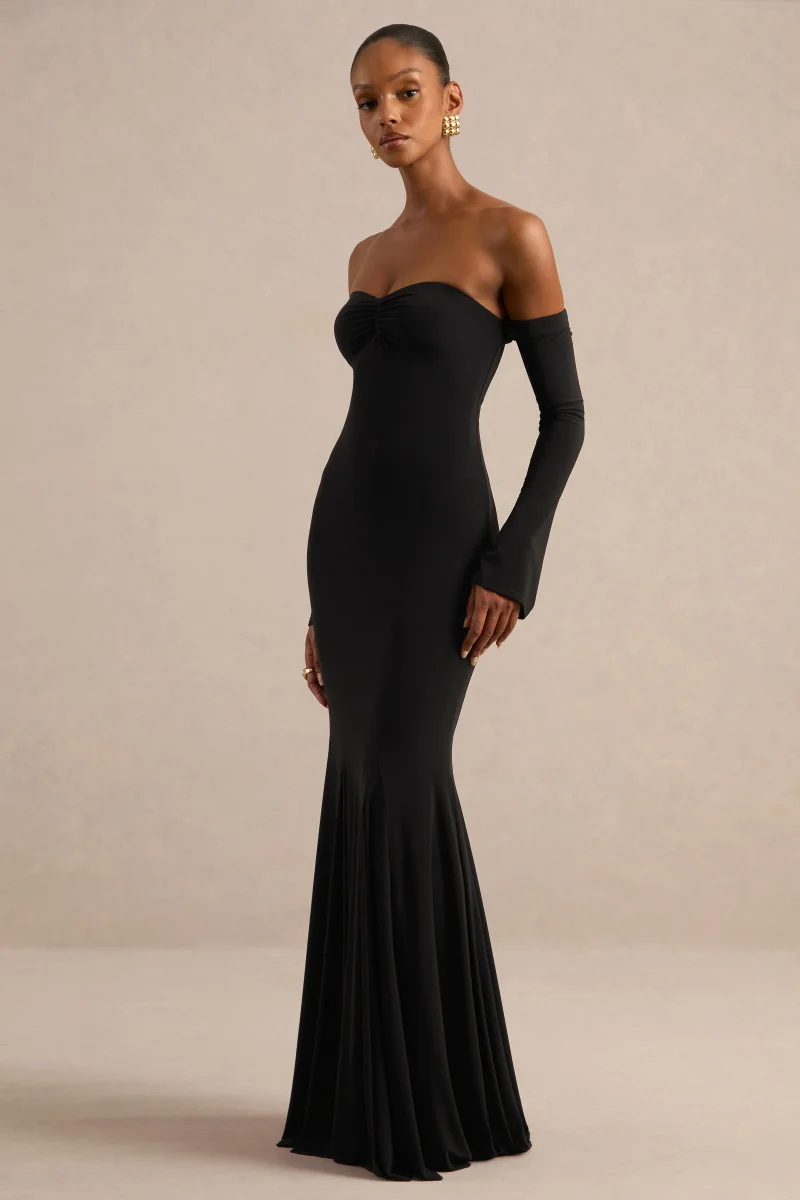 Gaelline | Vestido Largo Negro Escote Bardot Cola De Sirena - Imagen 6