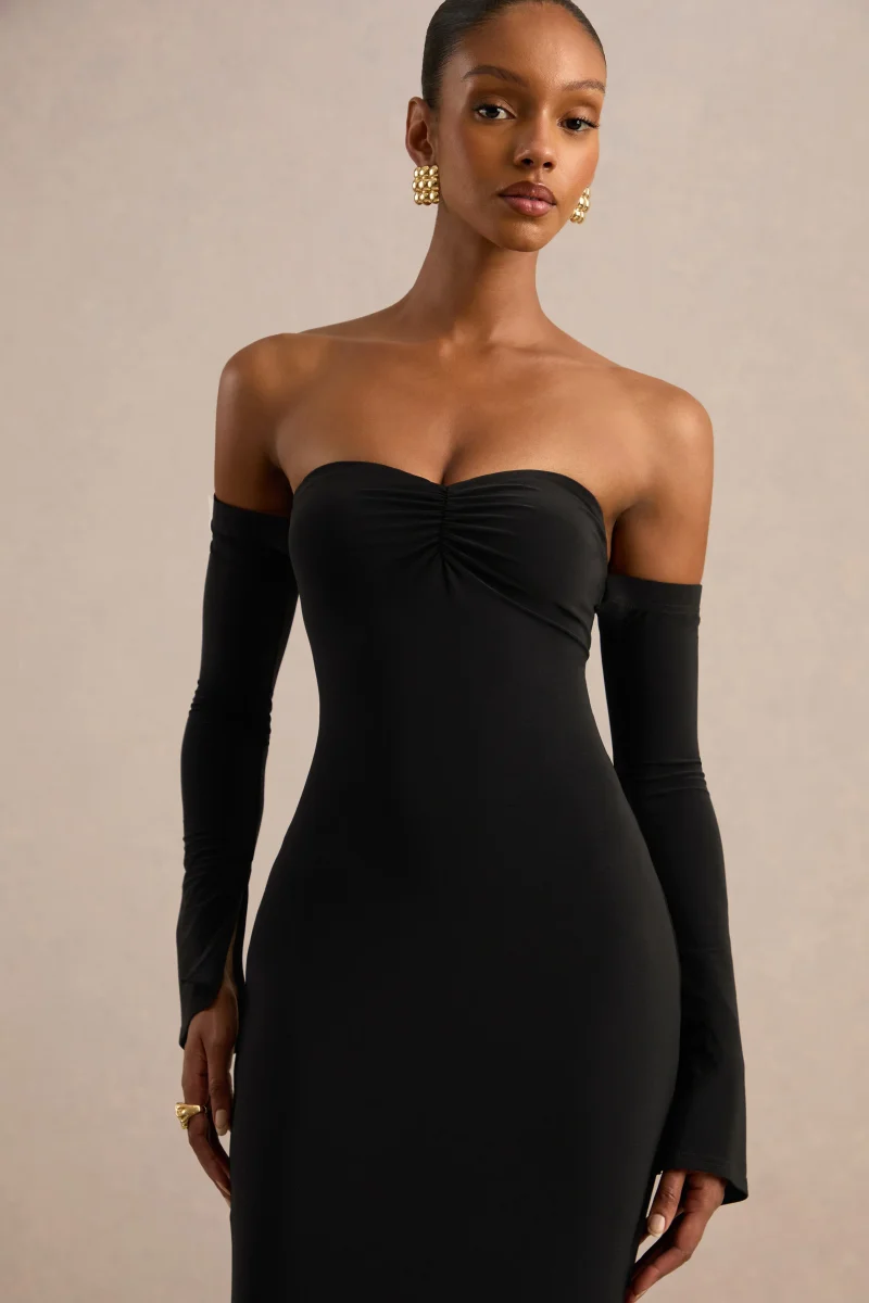 Gaelline | Vestido Largo Negro Escote Bardot Cola De Sirena - Imagen 5