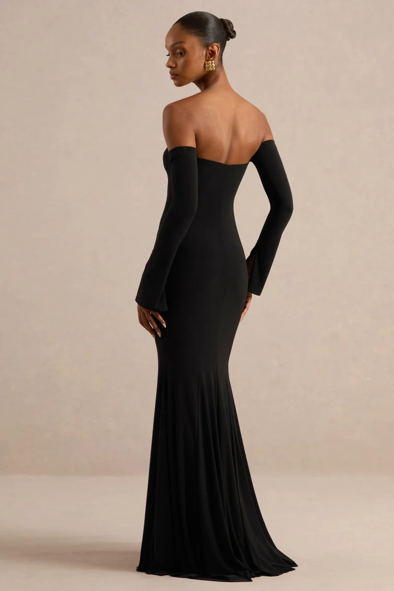 Gaelline | Vestido Largo Negro Escote Bardot Cola De Sirena - Imagen 3