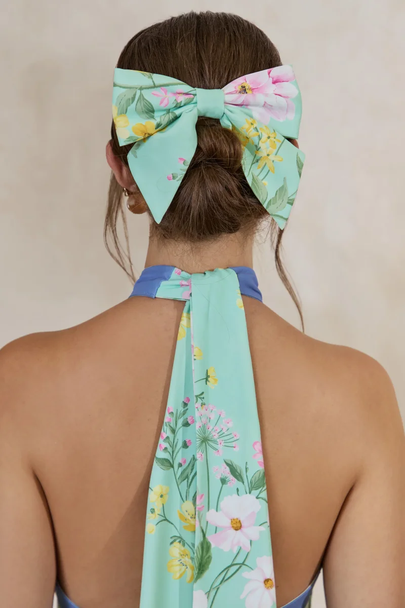 Tullia | Lazo Para El Cabello Con Estampado Floral Verde Menta - Imagen 2
