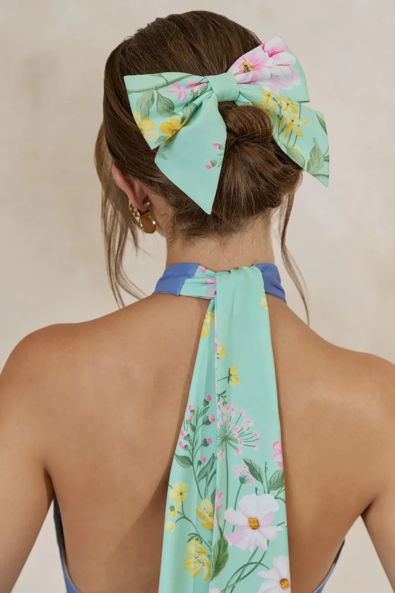Tullia | Lazo Para El Cabello Con Estampado Floral Verde Menta - Imagen 3