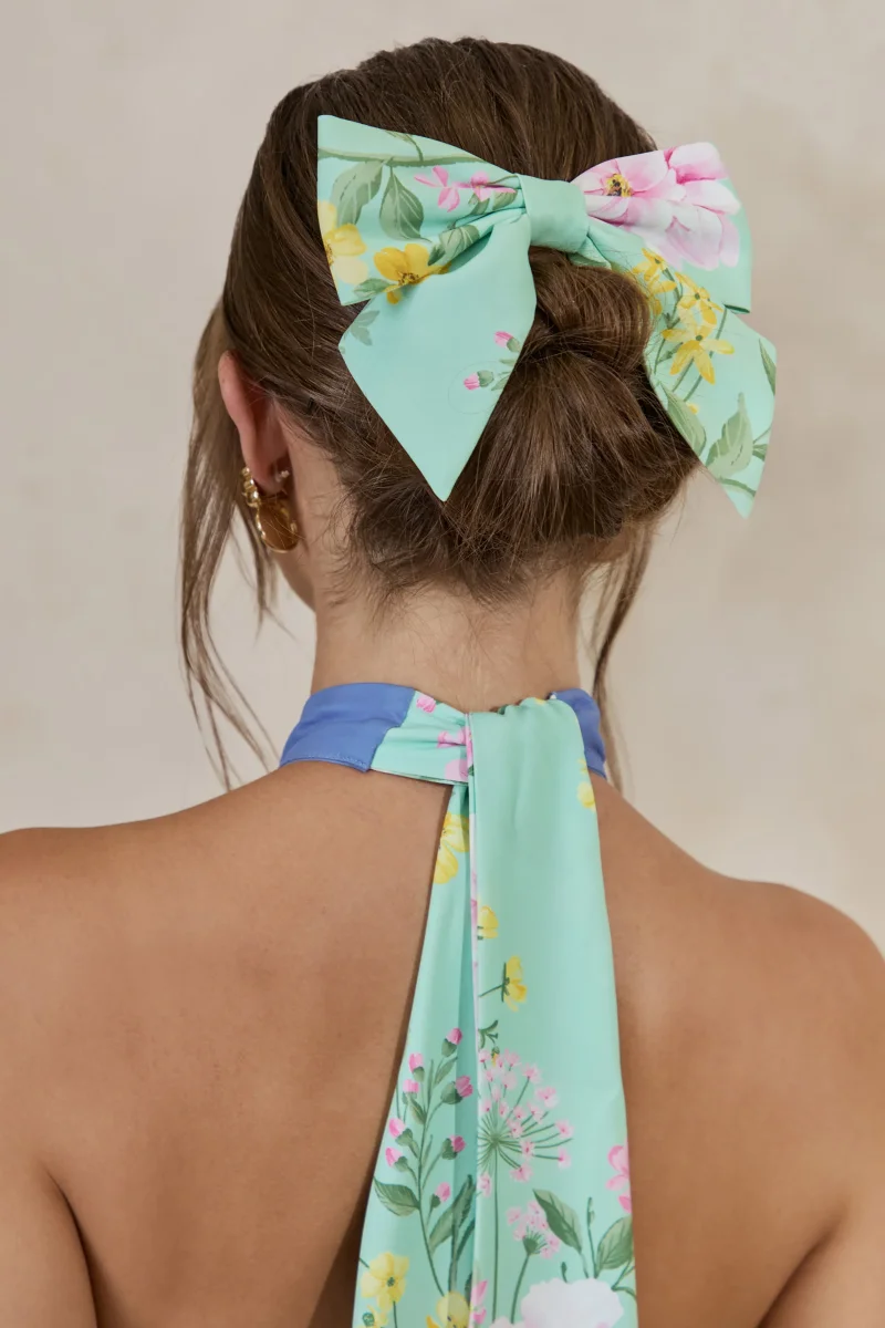 Tullia | Lazo Para El Cabello Con Estampado Floral Verde Menta - Imagen 5
