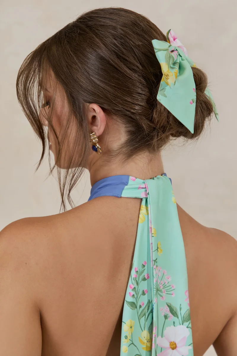 Tullia | Lazo Para El Cabello Con Estampado Floral Verde Menta - Imagen 4