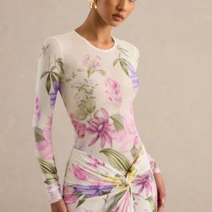 Malva | Body Crema Estampado Floral De Malla Con Cuello Redondo