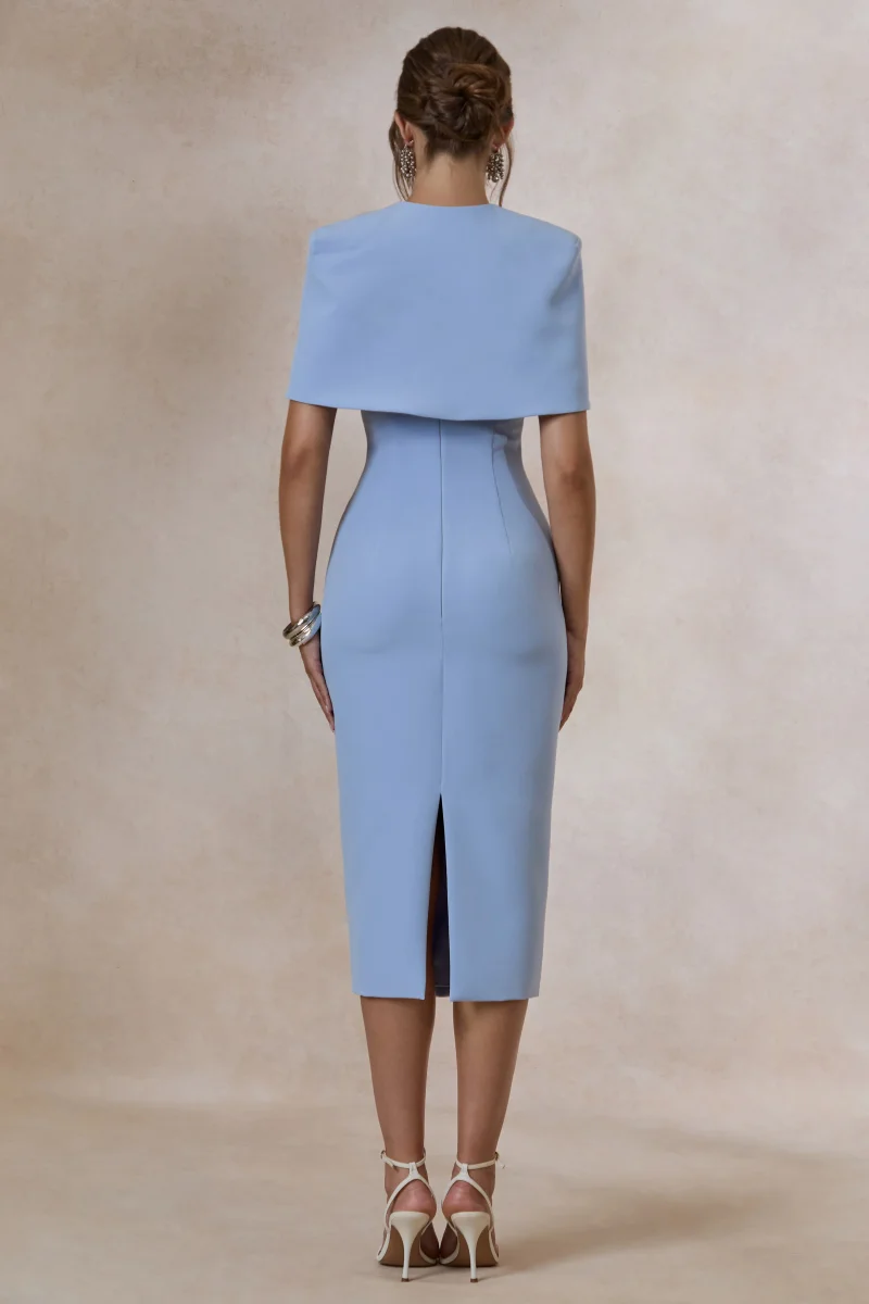 Celandia | Vestido Midi Azul Claro Con Capa Desmontable - Imagen 3