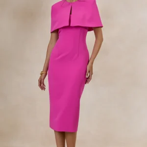 Celandia | Vestido Midi Fucsia Con Capa Desmontable