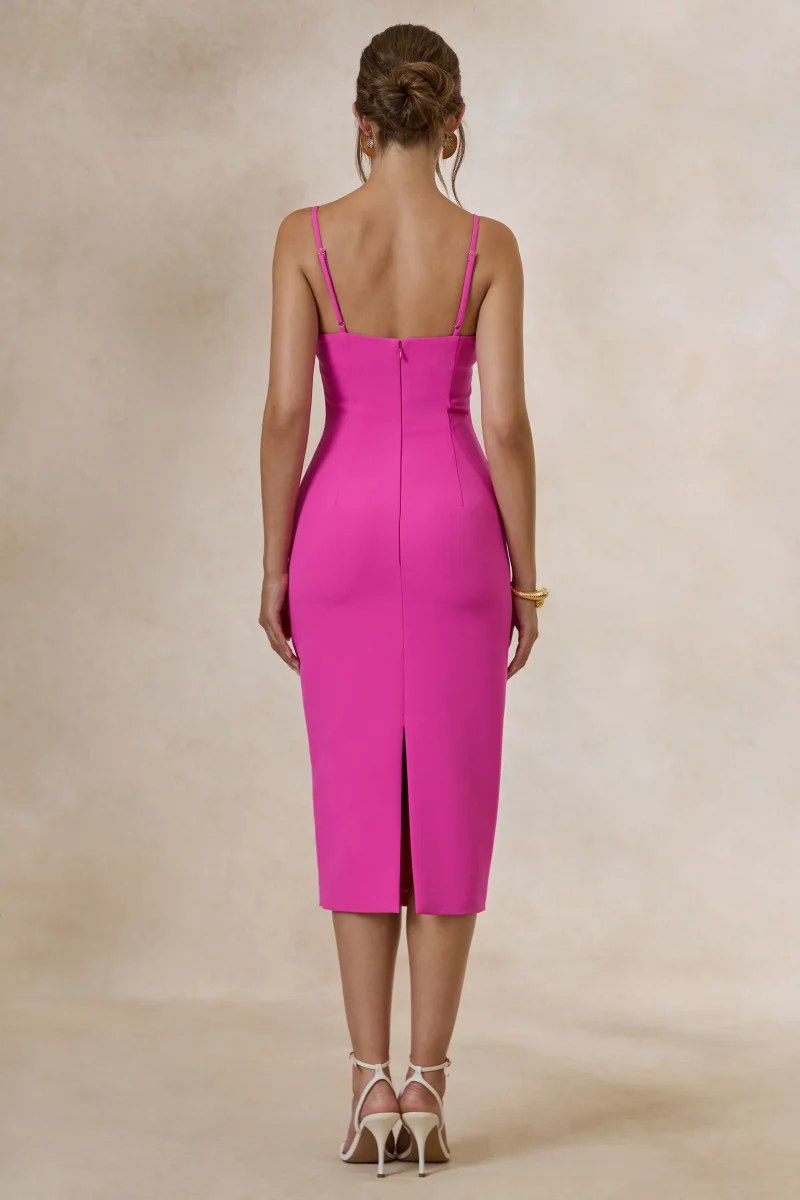 Celandia | Vestido Midi Fucsia Con Capa Desmontable - Imagen 5