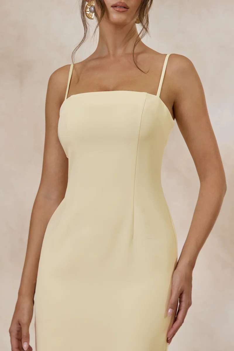 Celandia | Vestido Midi Amarillo Limón Con Capa Desmontable - Imagen 6