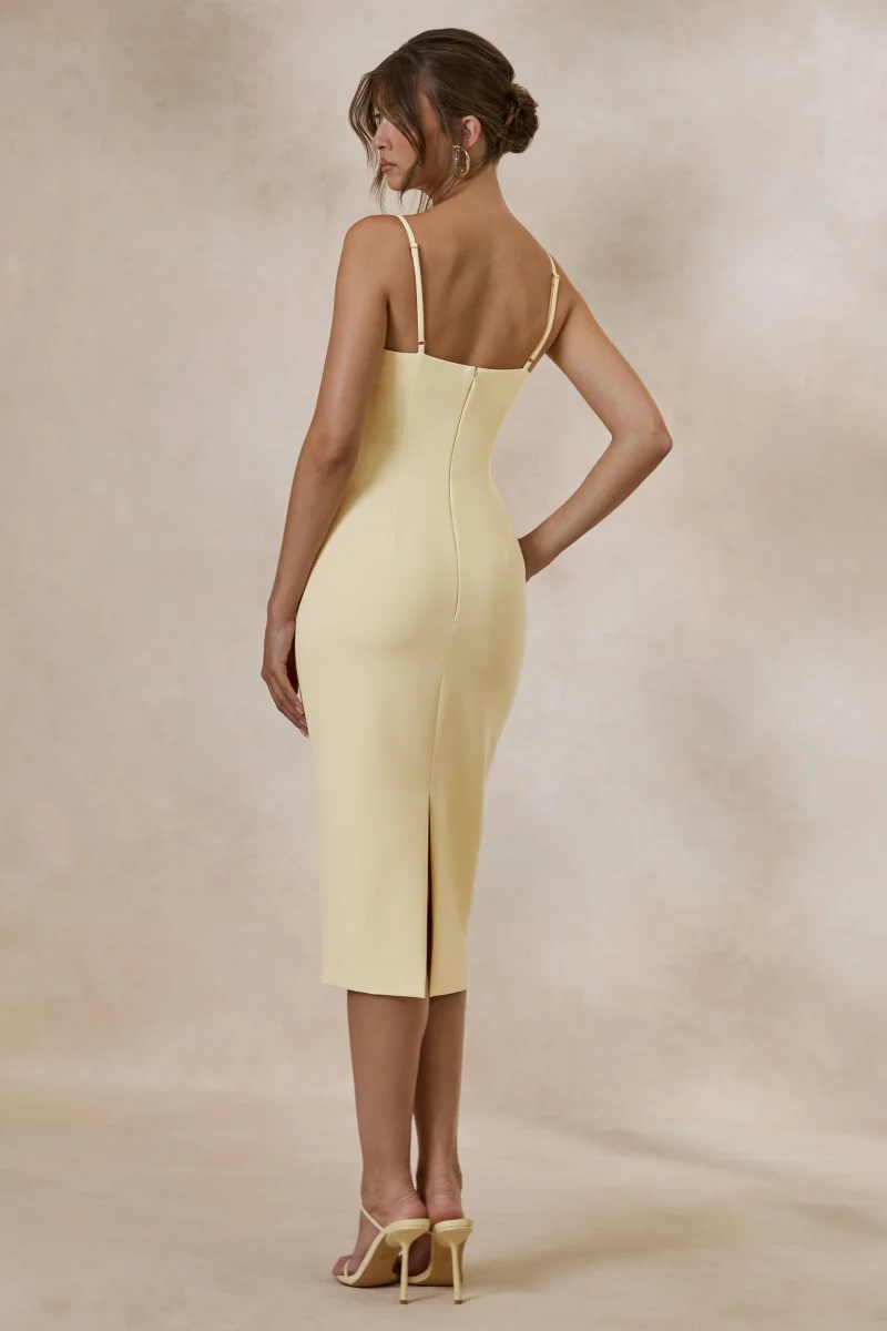 Celandia | Vestido Midi Amarillo Limón Con Capa Desmontable - Imagen 5