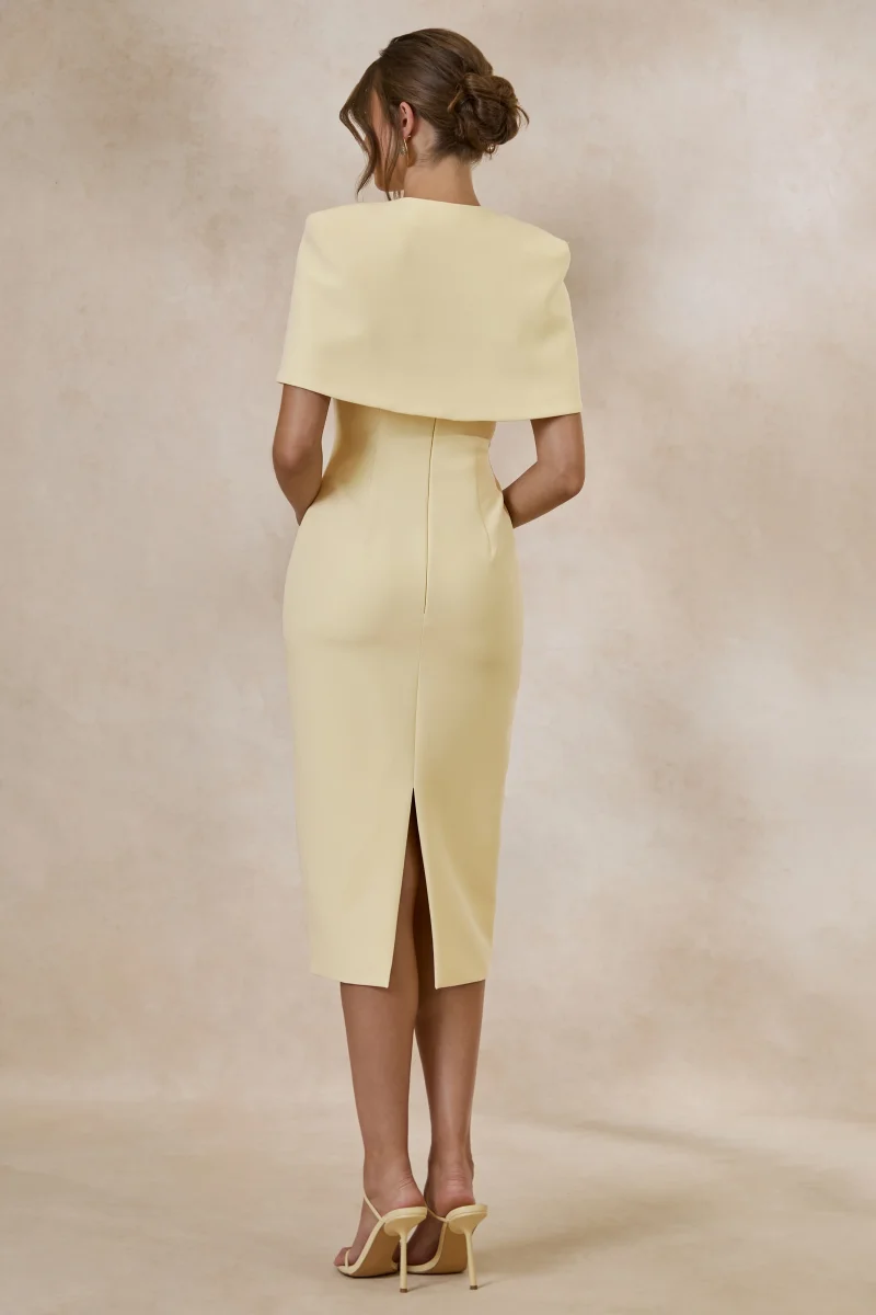 Celandia | Vestido Midi Amarillo Limón Con Capa Desmontable - Imagen 4