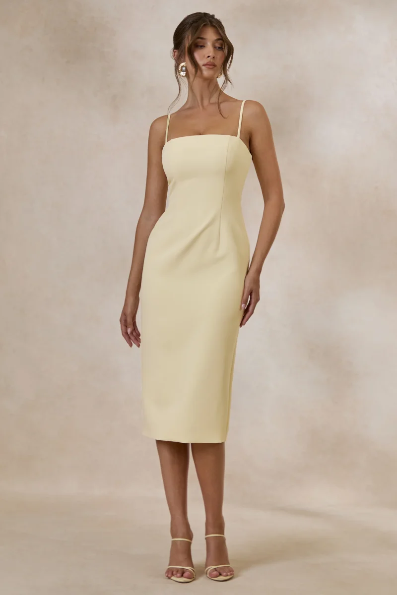 Celandia | Vestido Midi Amarillo Limón Con Capa Desmontable - Imagen 3