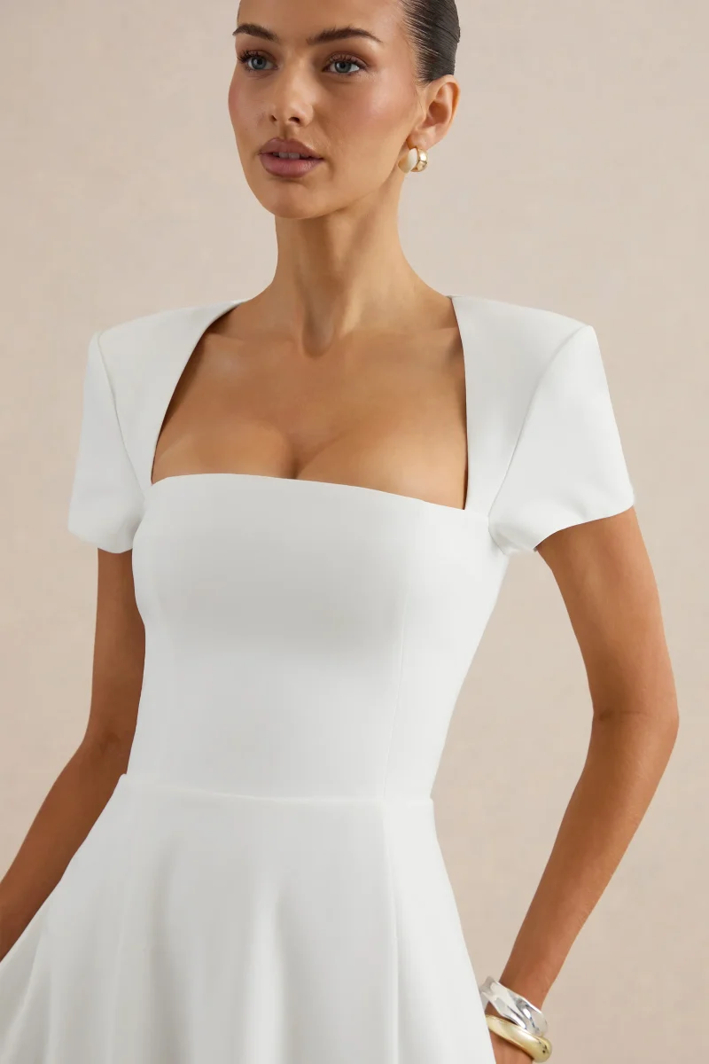 Donia | Vestido Midi Blanco De Línea A Con Escote Cuadrado - Imagen 9