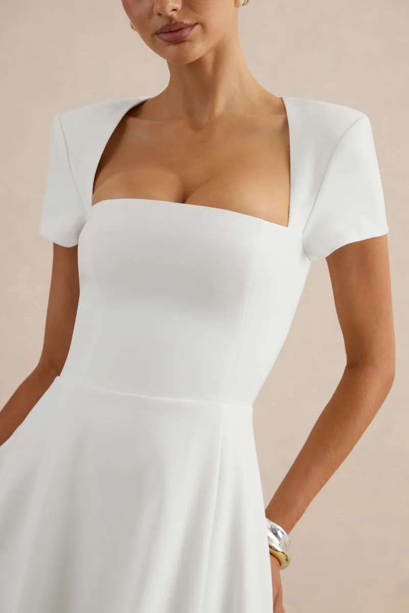Donia | Vestido Midi Blanco De Línea A Con Escote Cuadrado - Imagen 4
