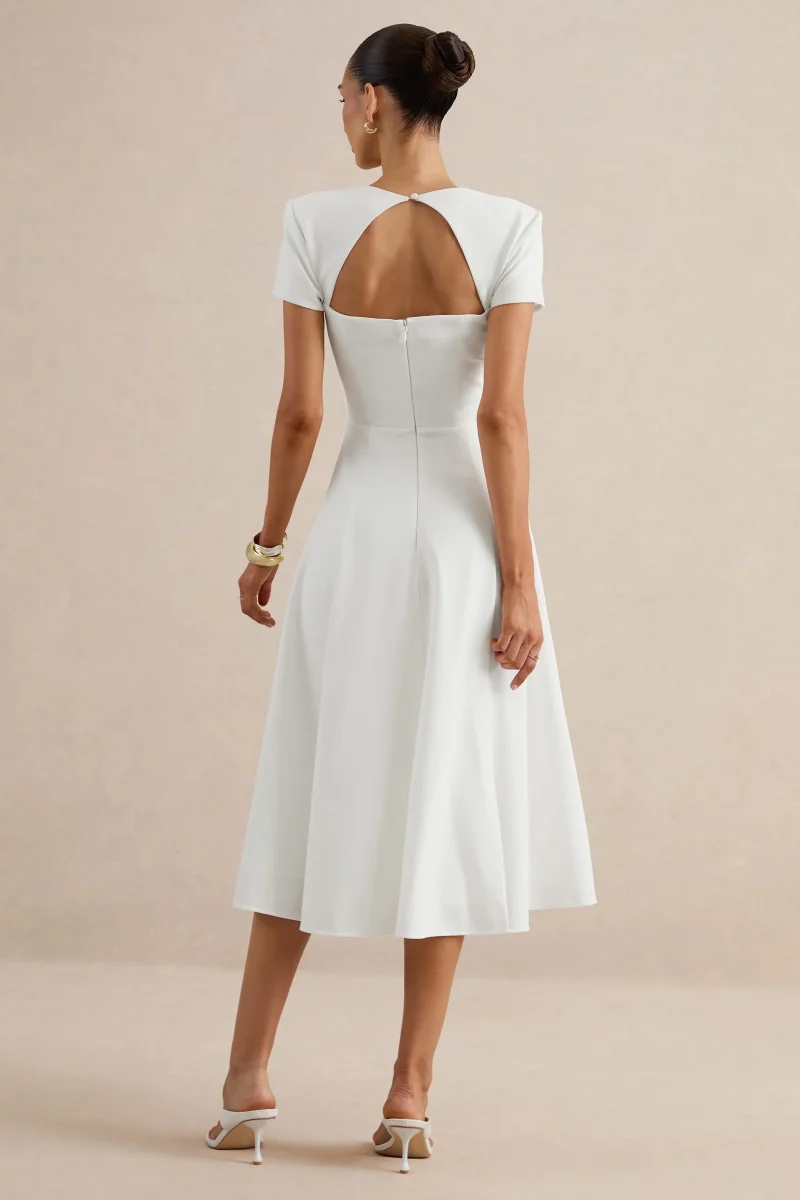 Donia | Vestido Midi Blanco De Línea A Con Escote Cuadrado - Imagen 3