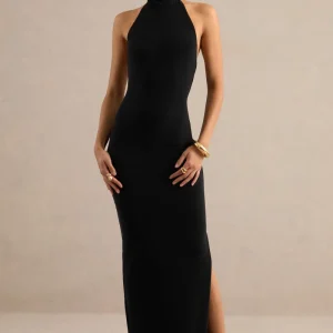 Arlise | Vestido Largo Negro Con Cuello Halter