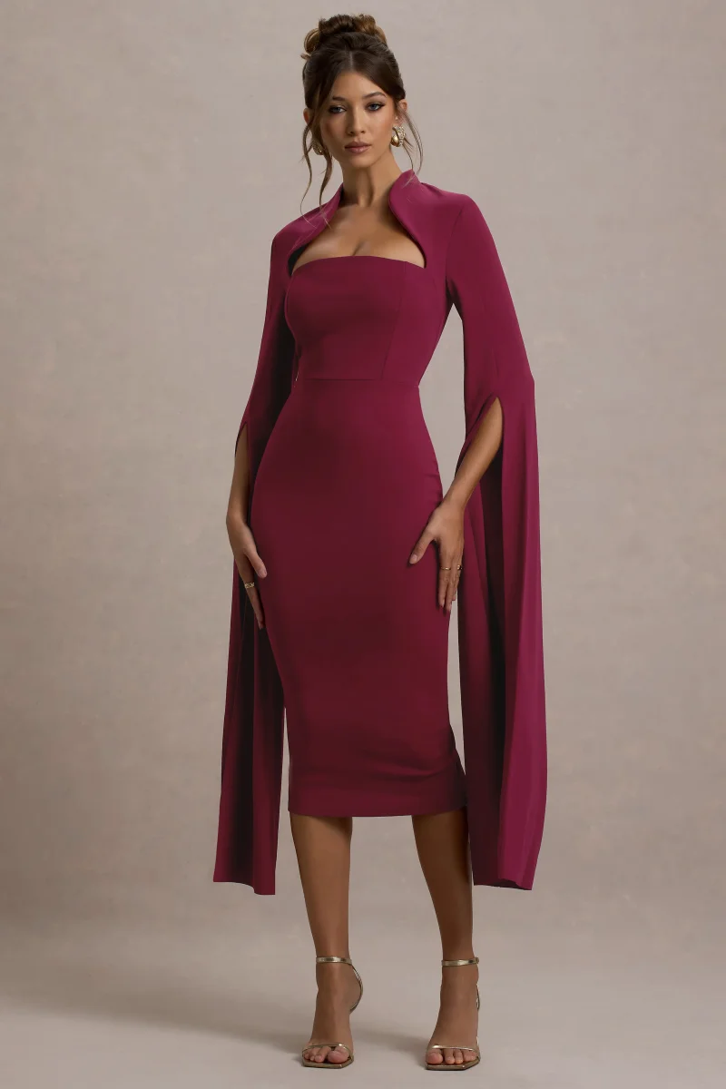 Linden | Vestido Midi Baya Bodycon Con Mangas Capa - Imagen 7