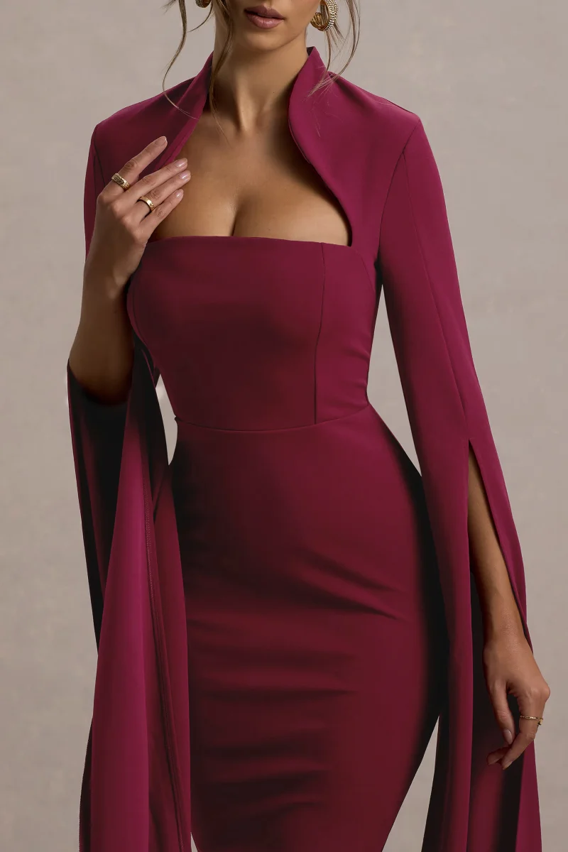 Linden | Vestido Midi Baya Bodycon Con Mangas Capa - Imagen 5