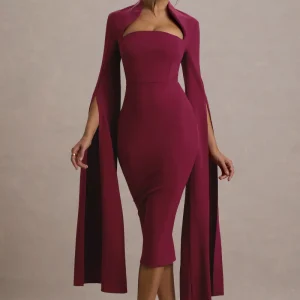 Linden | Vestido Midi Baya Bodycon Con Mangas Capa