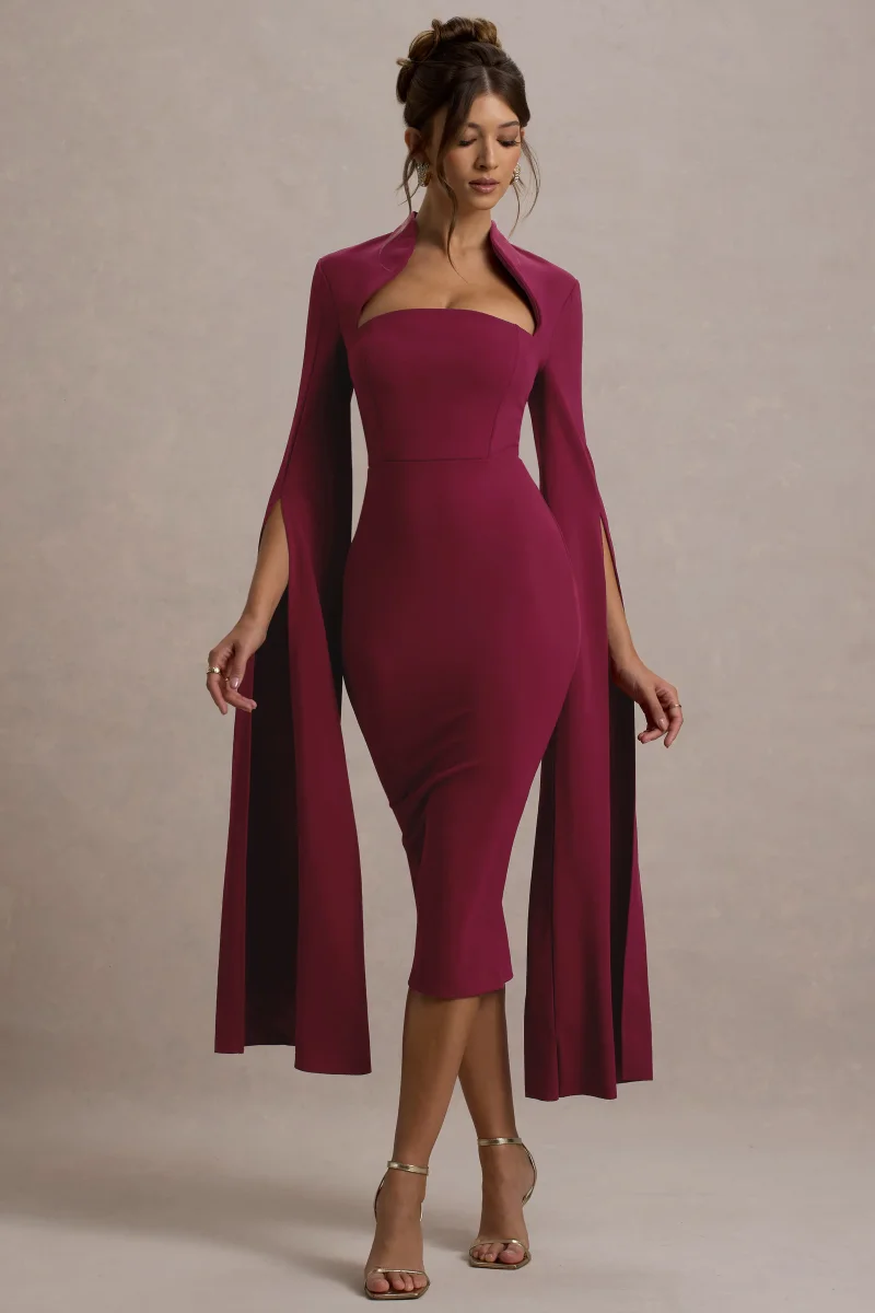 Linden | Vestido Midi Baya Bodycon Con Mangas Capa