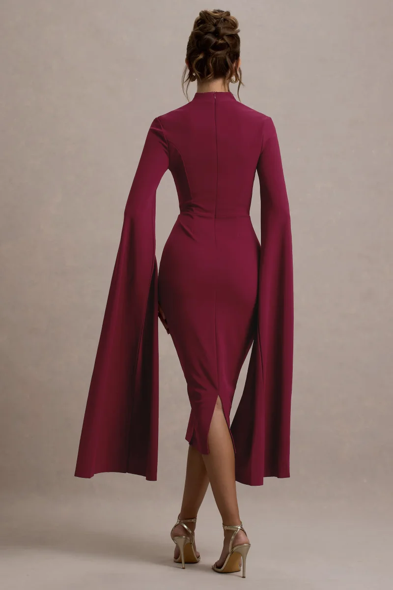 Linden | Vestido Midi Baya Bodycon Con Mangas Capa - Imagen 3