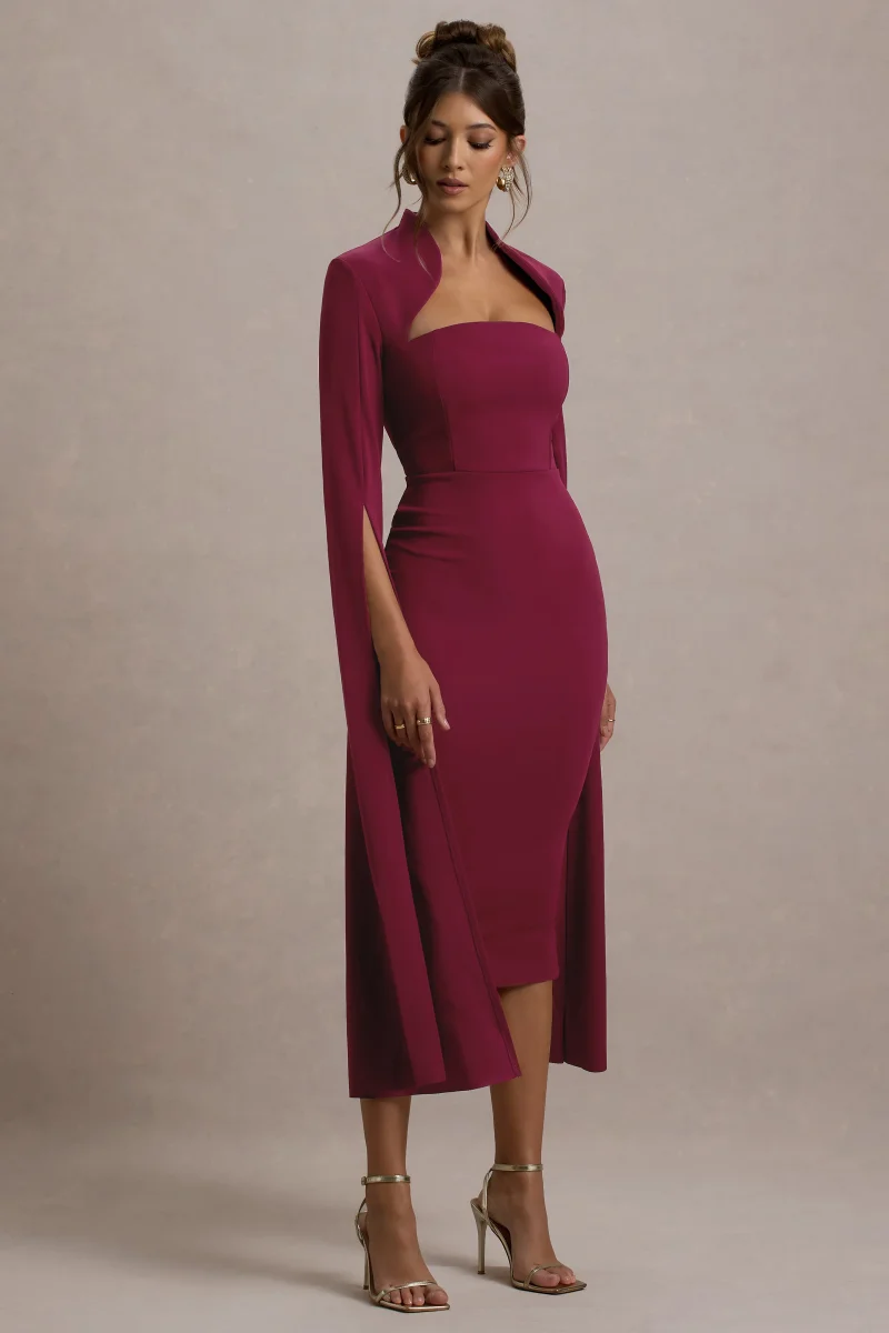 Linden | Vestido Midi Baya Bodycon Con Mangas Capa - Imagen 6