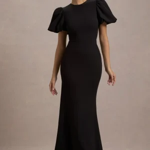 Love Letters | Vestido Largo Negro Con Mangas Farol